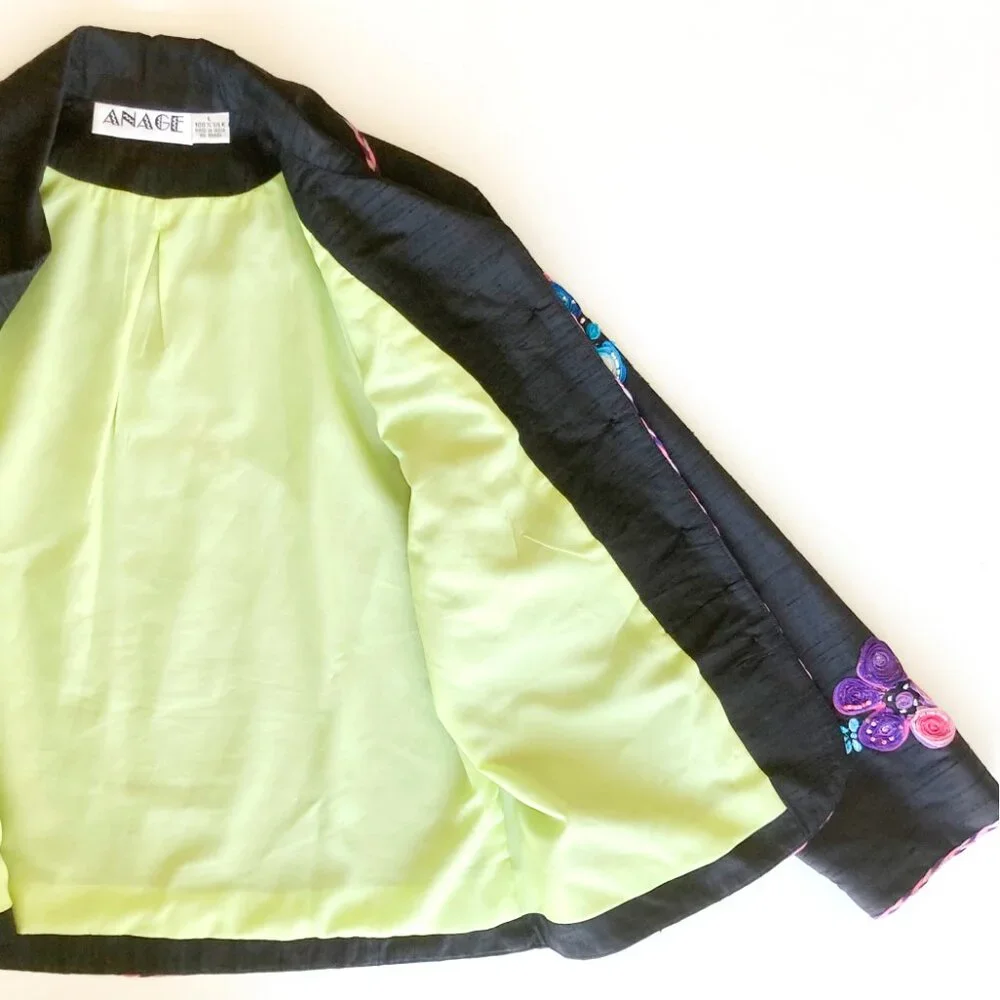 Anage Silk Jacket with Floral Embellishments - Picture 6 of 9